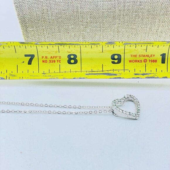 Silver Tone Heart Pendant Necklace Clear Rhinestones Open Heart Romantic - Picture 5 of 8